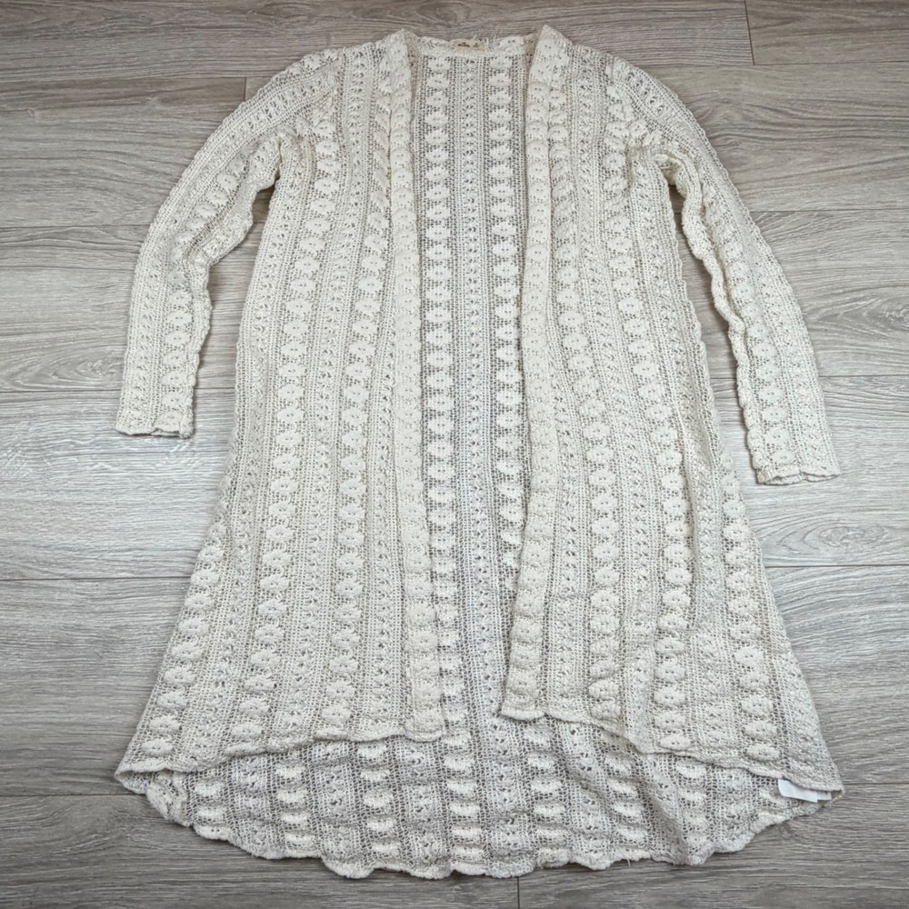 Hollister Crochet Long Duster Cardigan Cream Boho Festival Lightweight XS‎